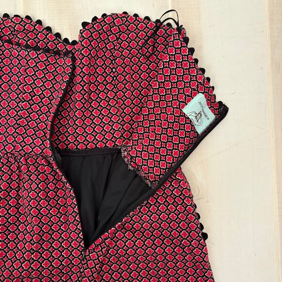 Judith March Red Black Strapless Mini Dress Sz Small Made in USA Retro Print - Picture 4 of 7